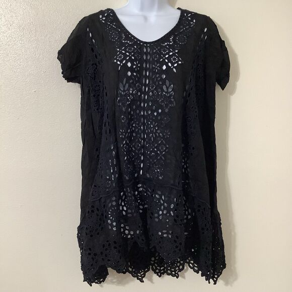 Johnny Was Eyelet Lace Crochet Witchy Whimsigoth Boho Oversized Dress Small - Picture 1 of 7